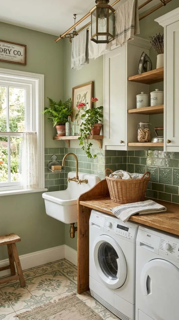 10+ Green Laundry Room Ideas for Fresh Spaces 14 Vintage Green Charm