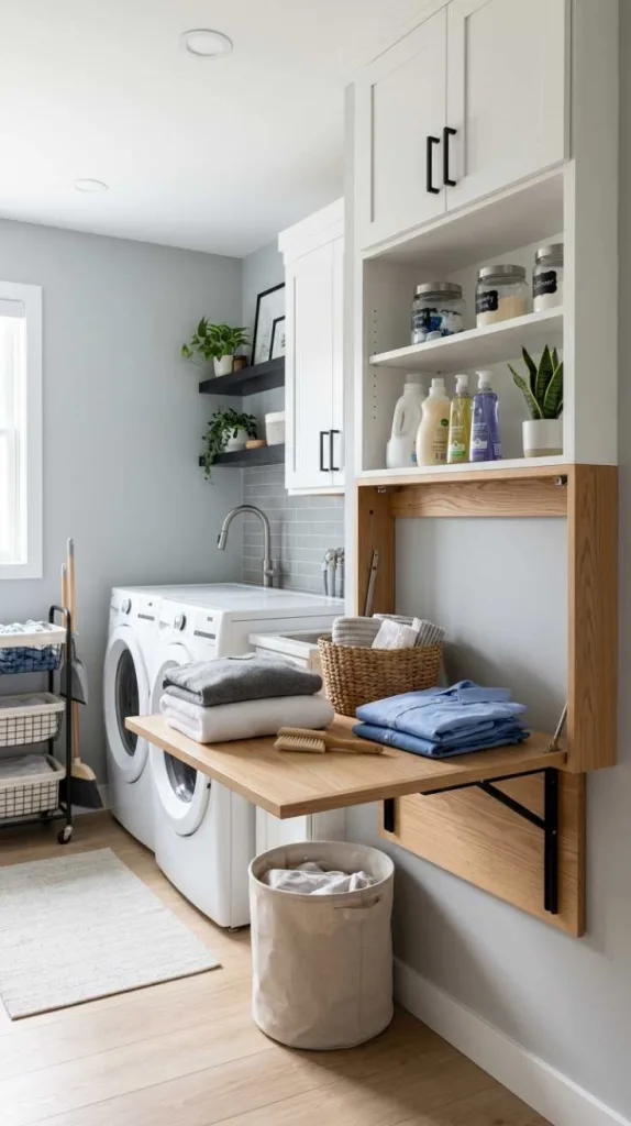 12 Laundry Room Folding Station Ideas for Organized Spaces 3 Wall Drop Folding Surface
