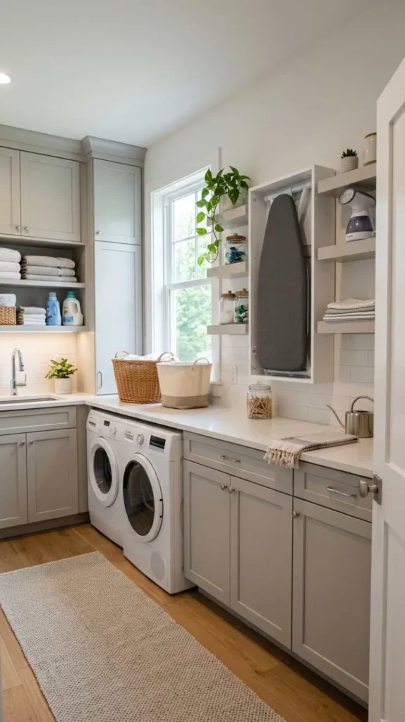 11+ Laundry Room Ironing Board Ideas with Hidden Storage 3 Wall-Mounted Board