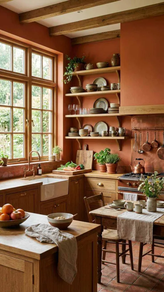 12 Terracotta Kitchen Color Ideas That Warm Up Your Space 6 Warm Open Shelving