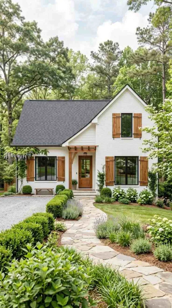 White Brick with Wood Shutters