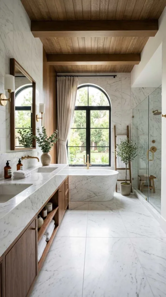 11+ White Marble Bathroom Designs That Look Timeless Luxe 9 White Marble With Wood