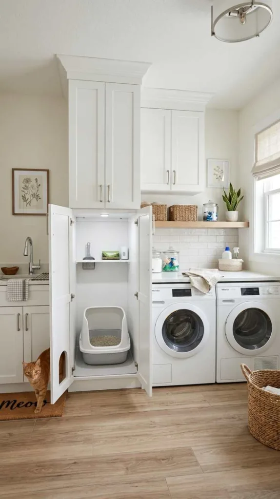 10+ Laundry Room Cat Litter Box Ideas 4 White Shaker Cabinet