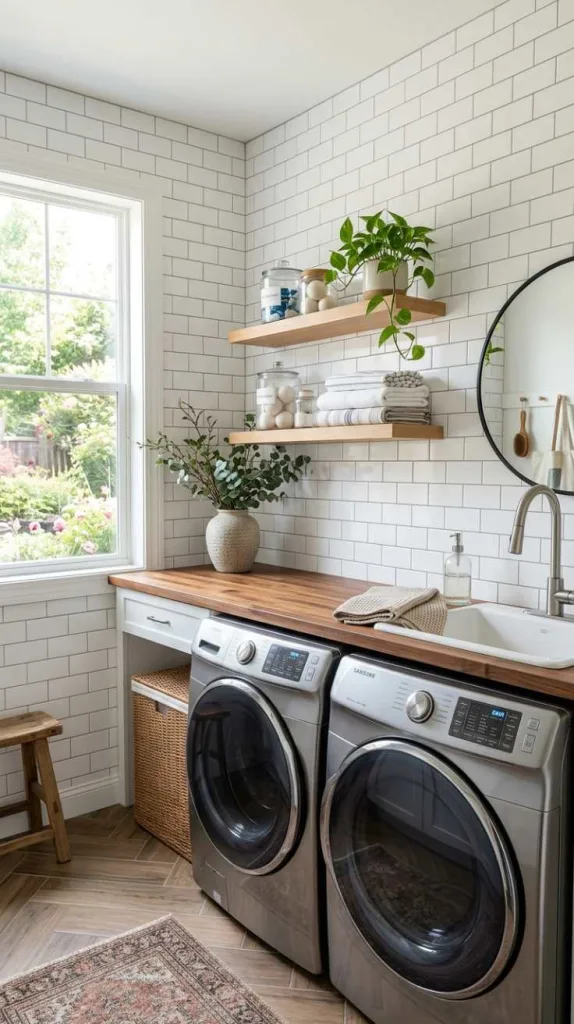 11+ Laundry Room Tile Ideas for Stylish Floors 3 White Subway Tile