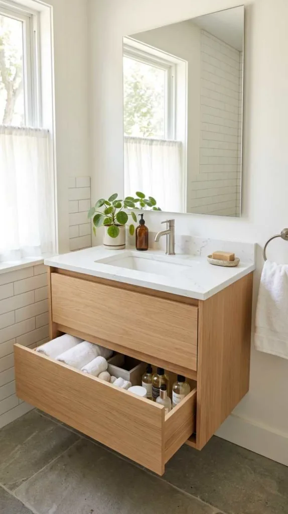 10+ Small Bathroom Vanity Ideas That Maximize Space Style 9 Wide Drawer Storage