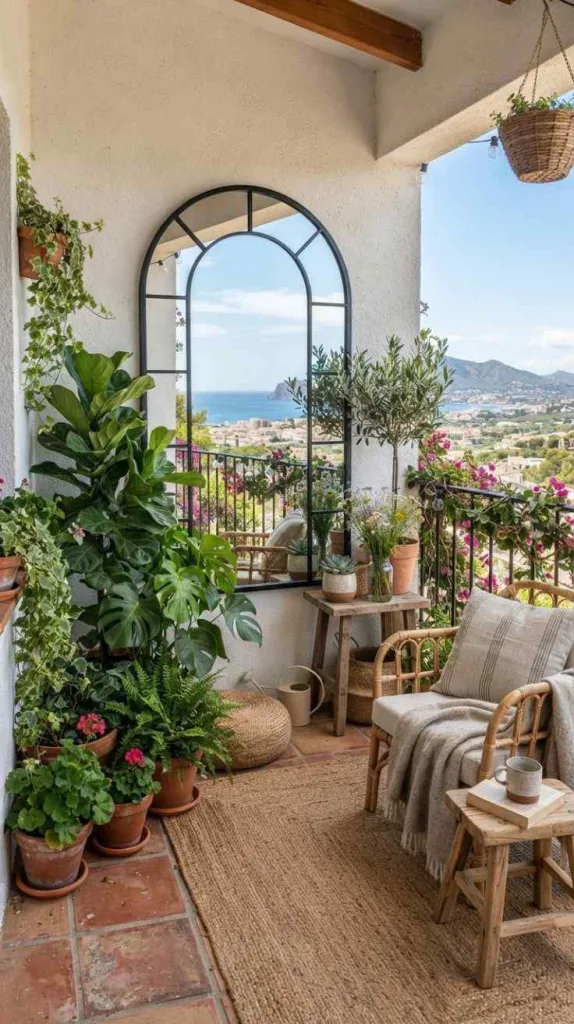 Create an Aesthetic Balcony Decor You'll Never 14 Arched Mirror Balcony Styling
