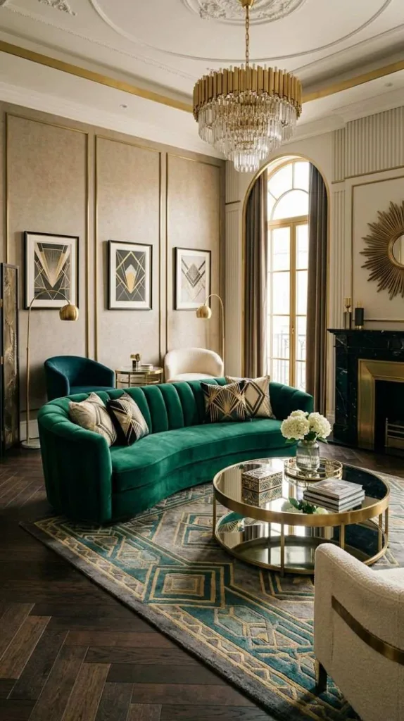 Curved Sofa Living Room With Designer Style 12 Art Deco Revival