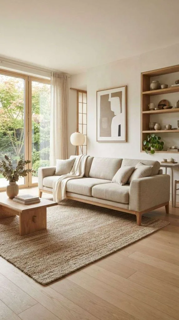 Beige Linen Japandi Sofa