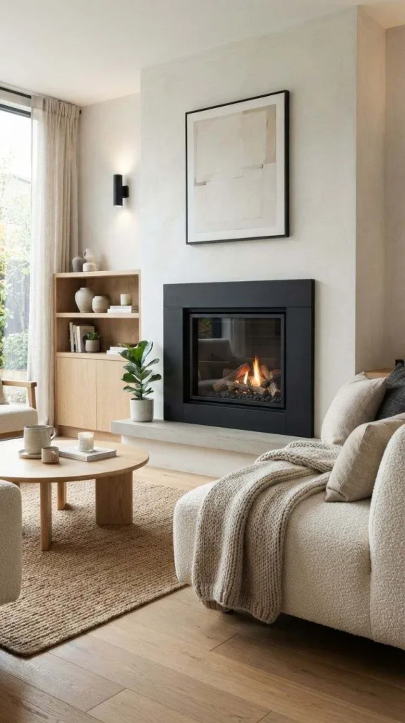 9+ Japandi Fireplace for Cozy Living Rooms 10 Black Framed Fireplace Accent