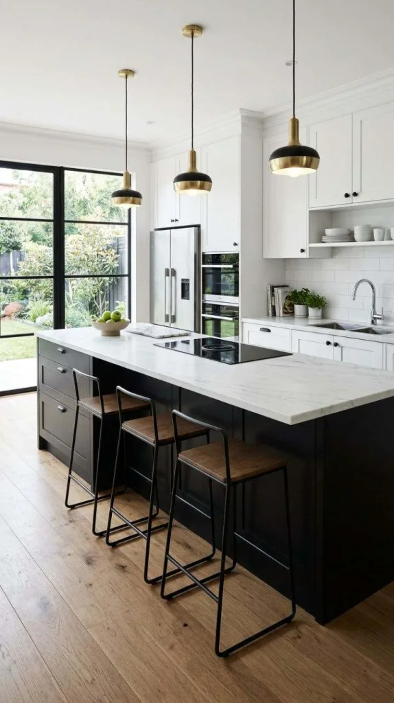 Black Island with White Cabinets