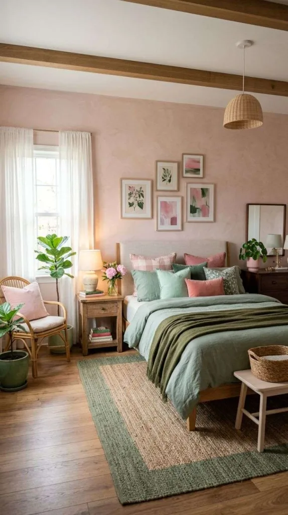 These Pink and Green Bedrooms Designs That Never Go Out of Style 4 Blush Limewash Bedroom Walls
