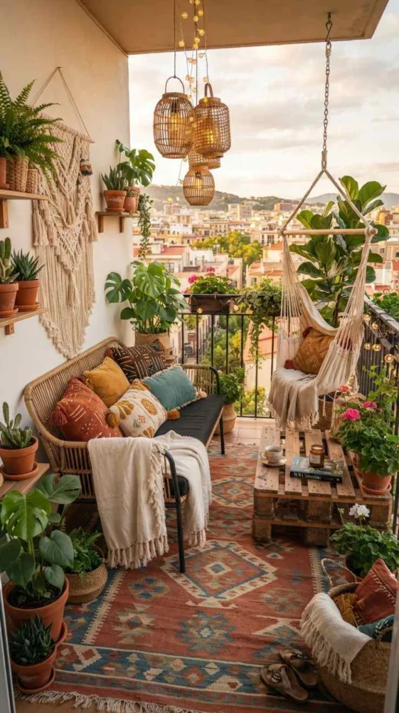12 Balcony Decor Ideas for Cozy and Stylish Outdoor Spaces 3 Boho Balcony Lounge Setup