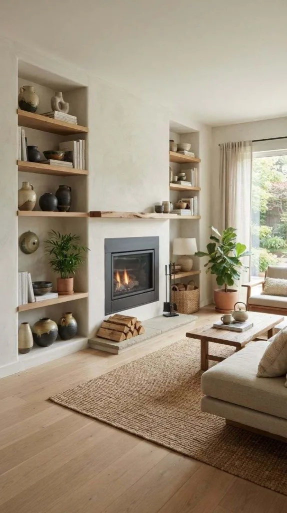 9+ Japandi Fireplace for Cozy Living Rooms 8 Built-In Fireplace Niche Design