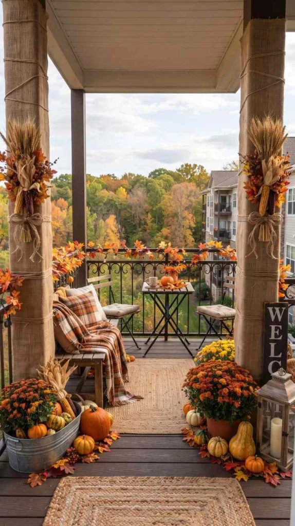These Fall Balcony Decor Bring All the Autumn Vibes 6 Burlap Wrapped Support
