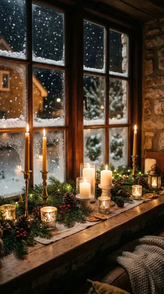 Winter Decor Ideas for the Home You'll Love 9 Candlelit Window Displays