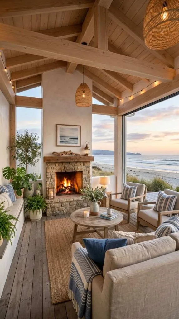 Covered Patio Ideas With Fireplace for Cozy Nights 8 Coastal Covered Patio Lounge