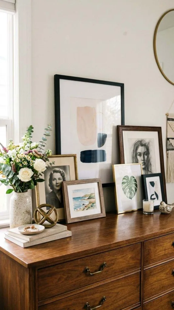 How to Style a Dresser Top in Just 10 Minutes 12 Collected Frames and Art