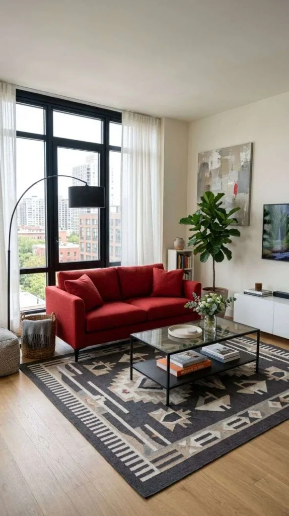 These Red Couch Living Rooms Prove Bold Colors Always Win 11 Contemporary Apartment