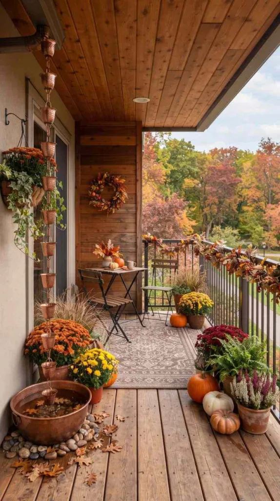 These Fall Balcony Decor Bring All the Autumn Vibes 12 Copper Rain Chain Accent