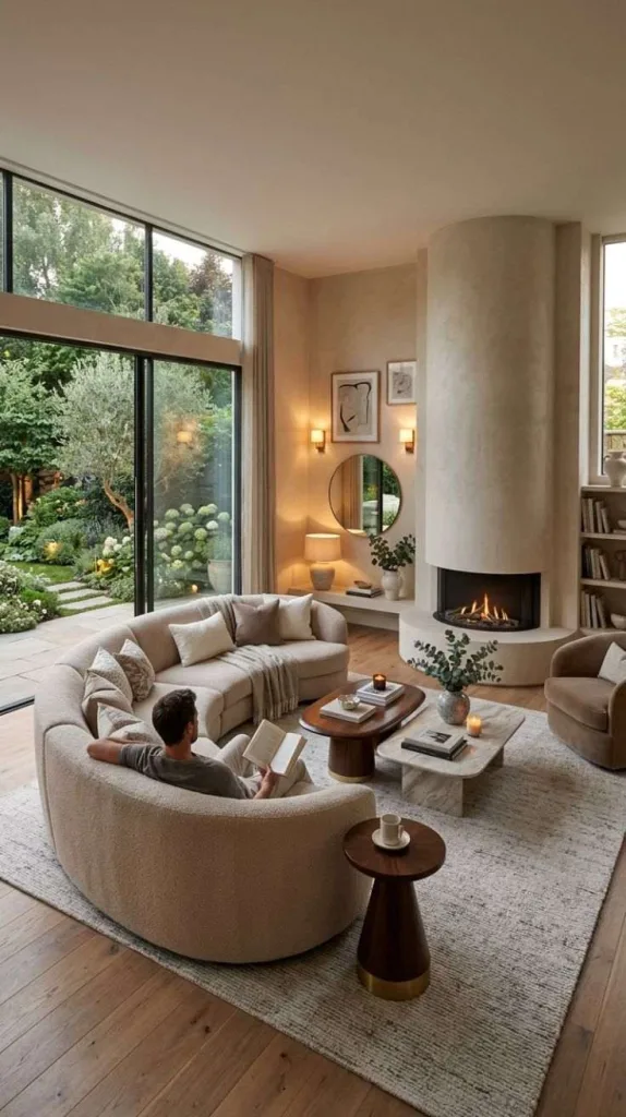 Curved Sofa Living Room With Designer Style 7 Curved Fireplace Lounge