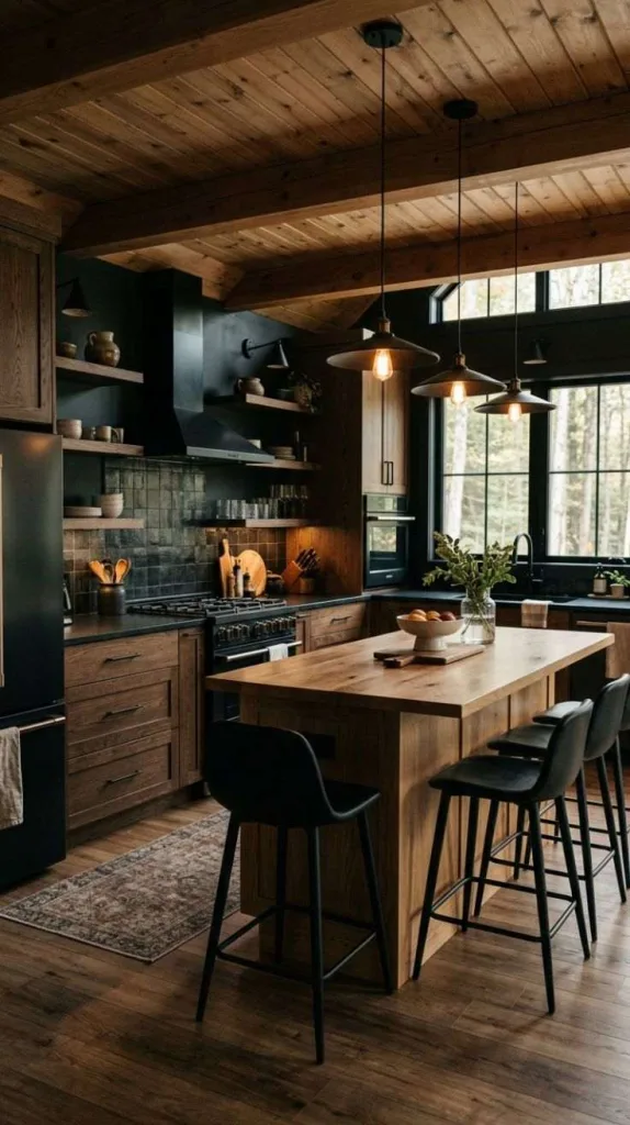 Dark Cabin Kitchen