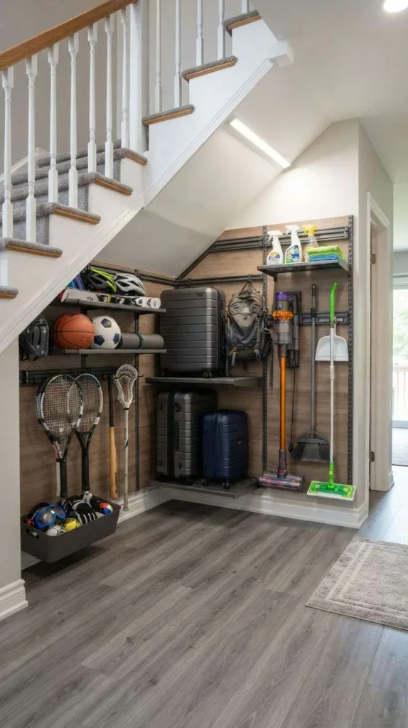 12 Under Staircase Decor for Stylish and Functional Spaces 12 Equipment Storage Zone