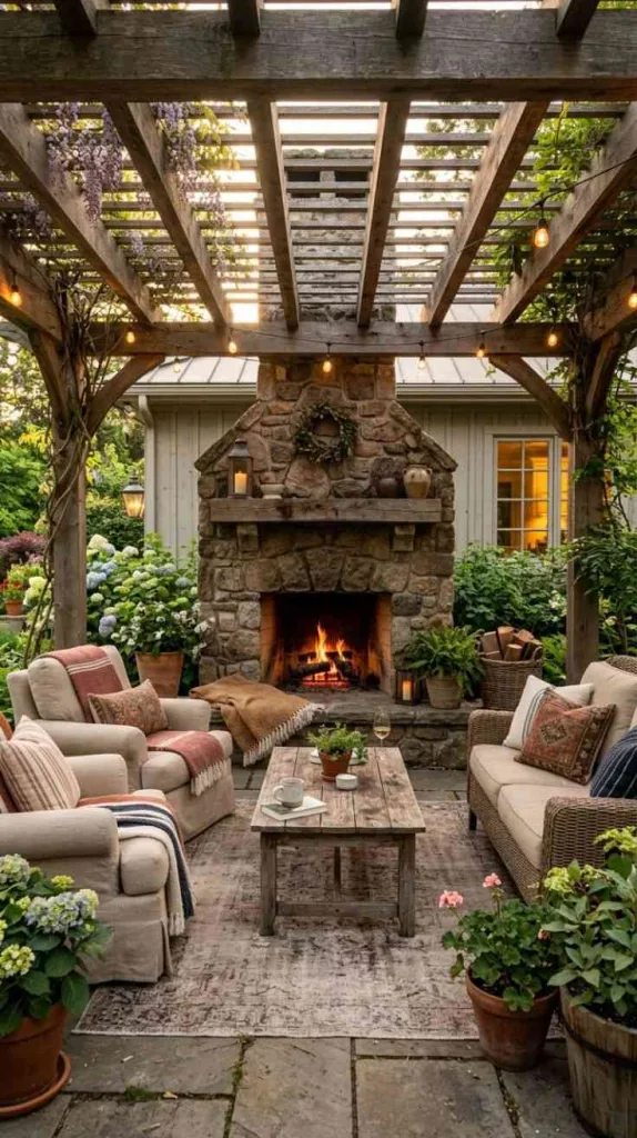 Covered Patio Ideas With Fireplace for Cozy Nights 7 Farmhouse Covered Fireplace Patio