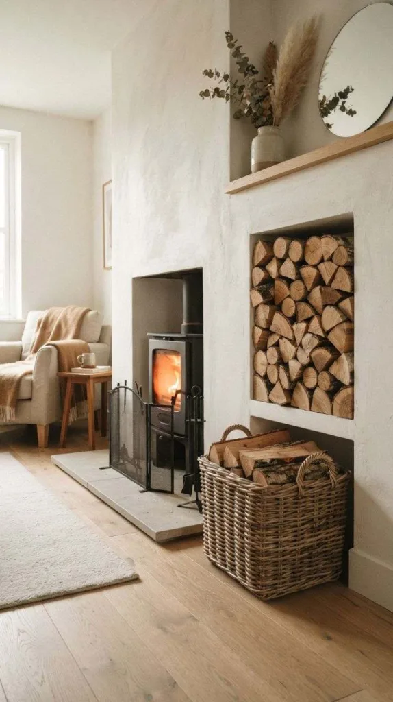 9+ Japandi Fireplace for Cozy Living Rooms 12 Firewood Storage Fireplace Display