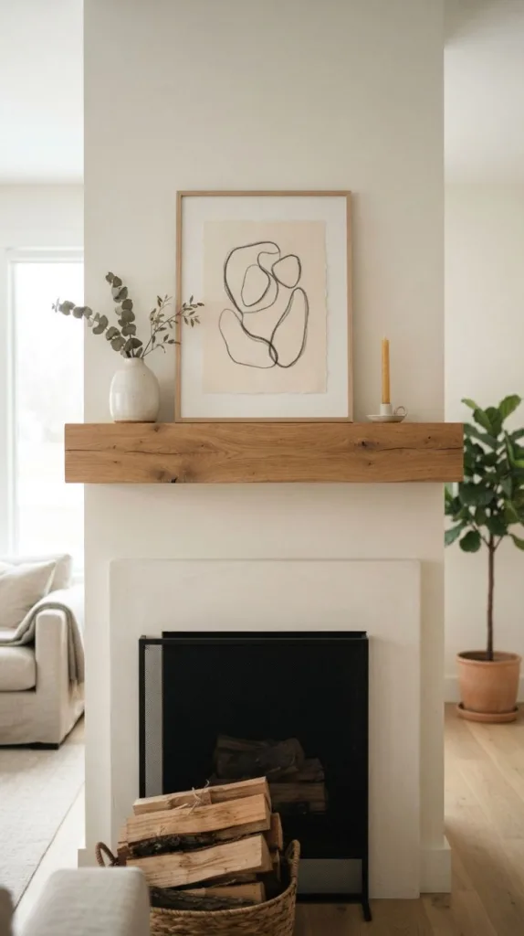 9+ Japandi Fireplace for Cozy Living Rooms 6 Floating Wood Mantel Styling
