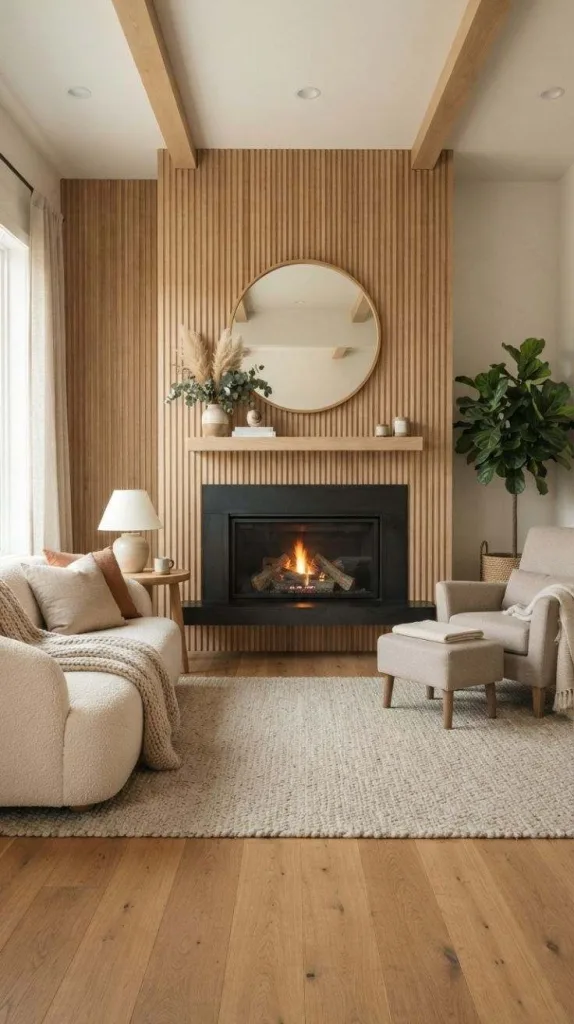 9+ Japandi Fireplace for Cozy Living Rooms 11 Fluted Wood Fireplace Wall