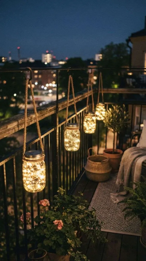 Budget-Friendly Balcony Decor DIY Ideas You'll Love 6 Hanging Mason Jar Lanterns