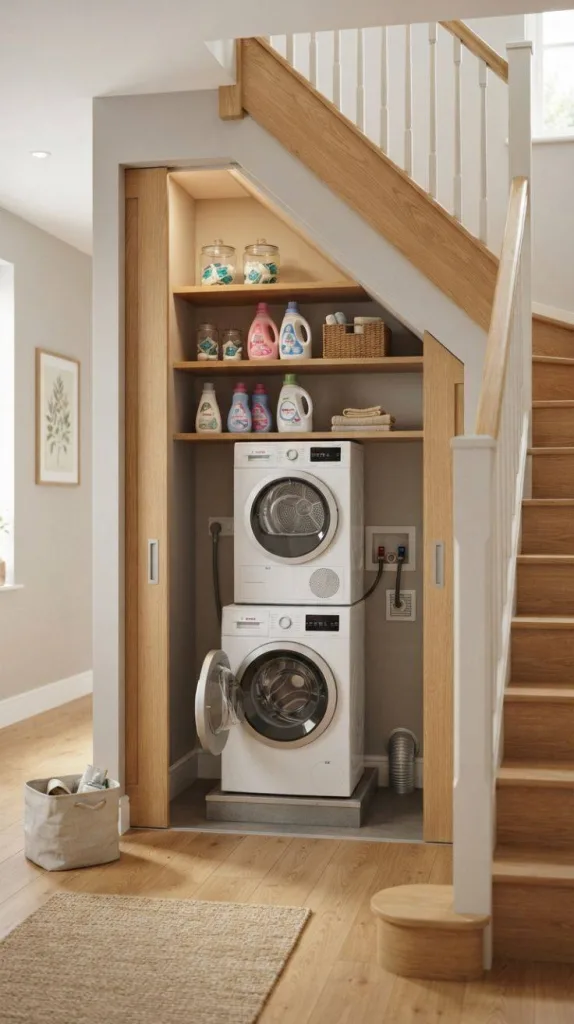 12 Under Staircase Decor for Stylish and Functional Spaces 9 Hidden Laundry Area
