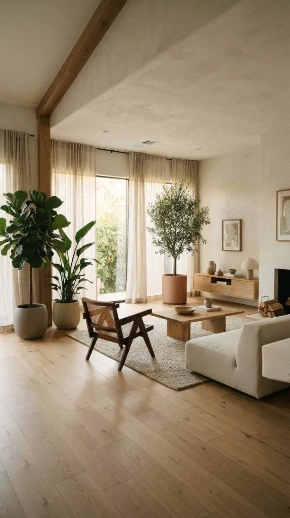 8+ Japandi Living Room Design for a Cozy Home 11 Indoor Greenery Living Space