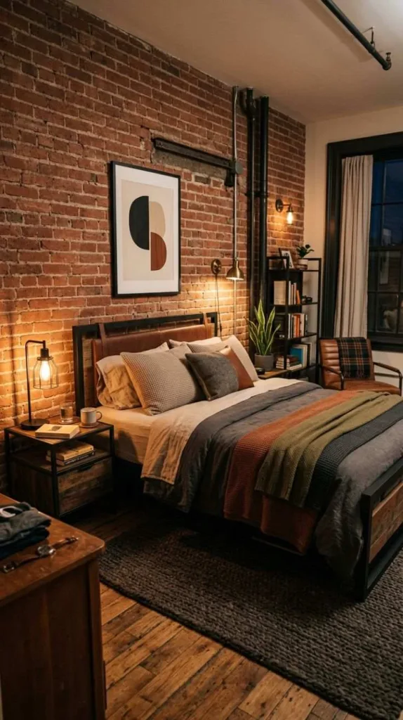 The Cozy Mens Bedroom Trend That's Taking Over Pinterest 6 Industrial Brick Bedroom
