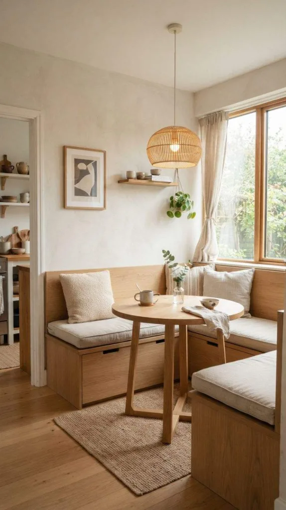 9+ Japandi Dining Room Design for a Modern Home 11 Japandi Banquette Dining Nook