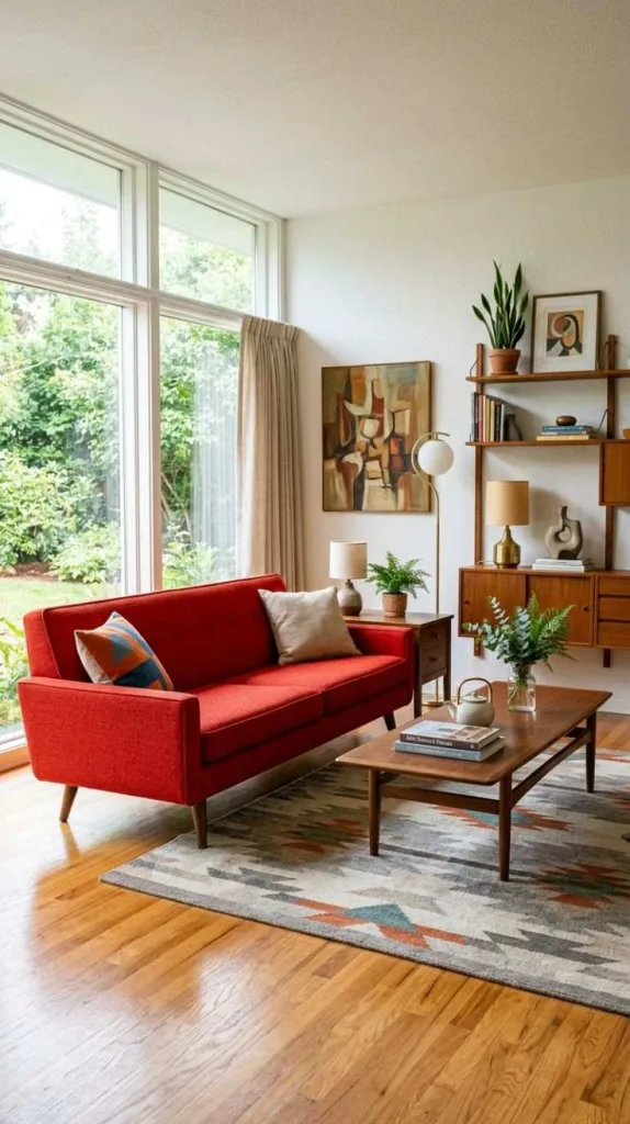 These Red Couch Living Rooms Prove Bold Colors Always Win 5 Mid Century Style