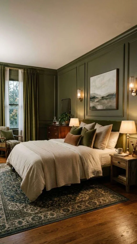 Moody Olive Panel Walls