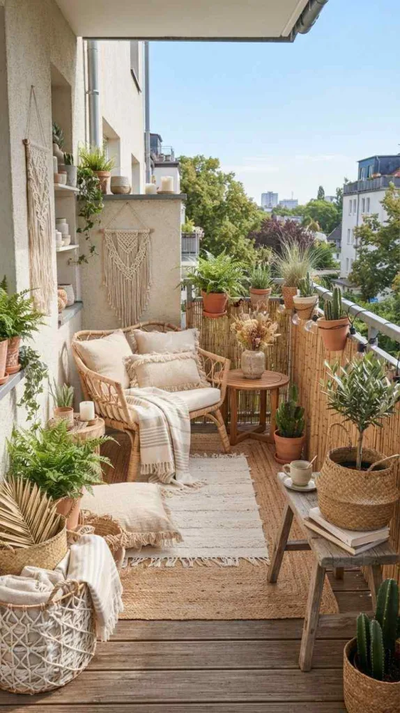 Create an Aesthetic Balcony Decor You'll Never 3 Neutral Boho Balcony Styling