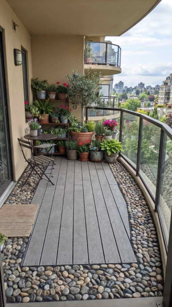 This Mini Balcony Decor Ideas That Looks Luxurious Without Taking Space 14 Pebble Floor Border