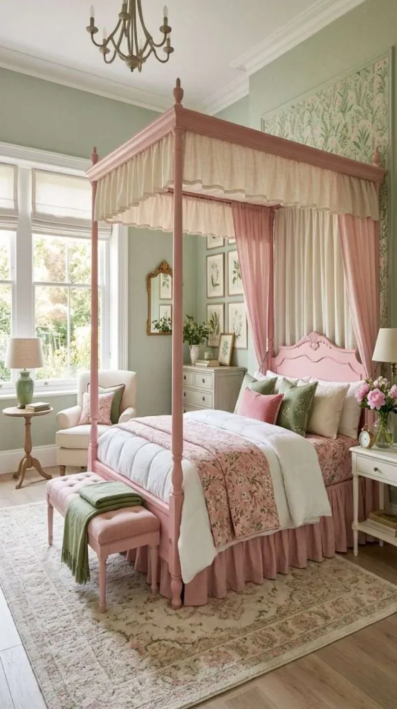 These Pink and Green Bedrooms Designs That Never Go Out of Style 6 Pink Four Poster Bed