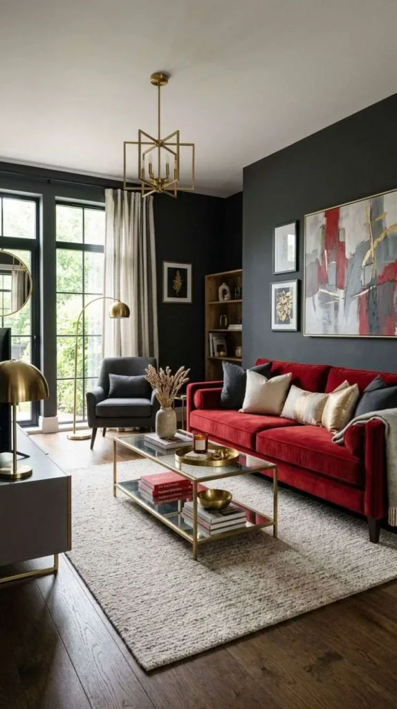 Red with Charcoal Gray