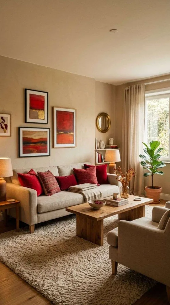 Red with Warm Beige