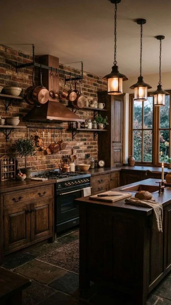 Dark Rustic Kitchen Ideas for Timeless Charm 10 Rustic Brick Backsplash Wall