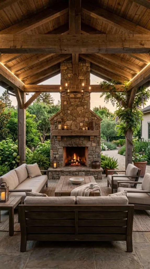 Covered Patio Ideas With Fireplace for Cozy Nights 10 Rustic-Modern Style Fireplace Patio