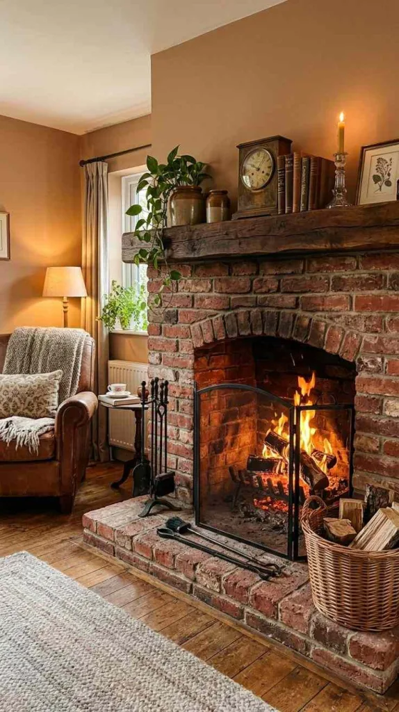 Rustic Red Brick Hearth