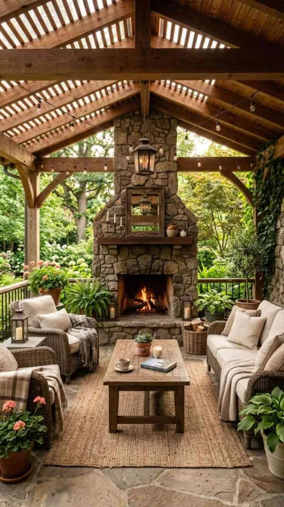 Covered Patio Ideas With Fireplace for Cozy Nights 3 Rustic Stone Fireplace Patio