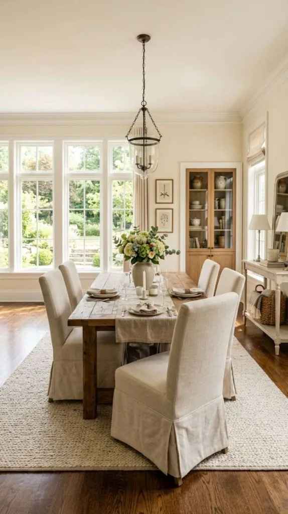 These Nancy Meyers Dining Room Details Designers Can't Stop Using 8 Slipcovered Chair Dining