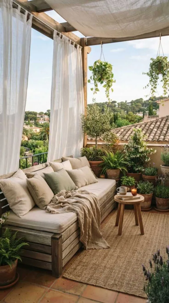 Create an Aesthetic Balcony Decor You'll Never 6 Soft Linen Balcony Retreat