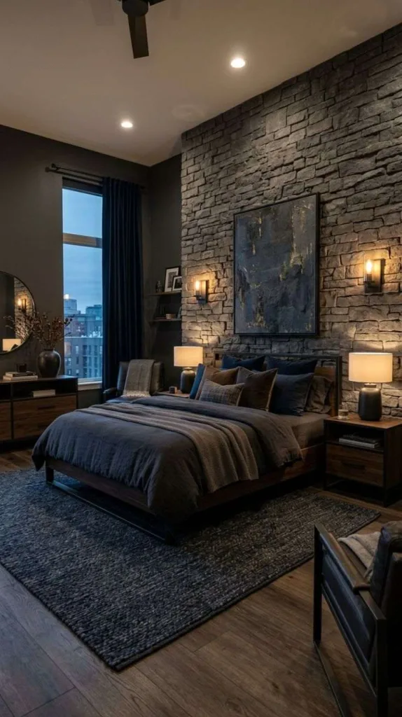 These Masculine Bedroom That Feels Like a Five-Star Suite 10 Stone Accent Bedroom