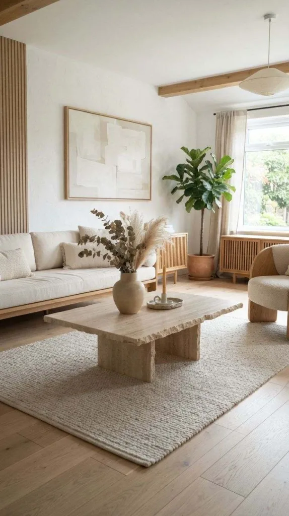 8+ Japandi Living Room Design for a Cozy Home 10 Stone Coffee Table Styling